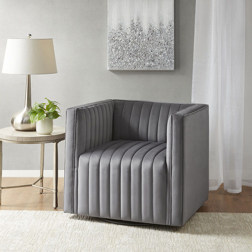 Sikora - Channel Tufted Swivel Armchair - Gray