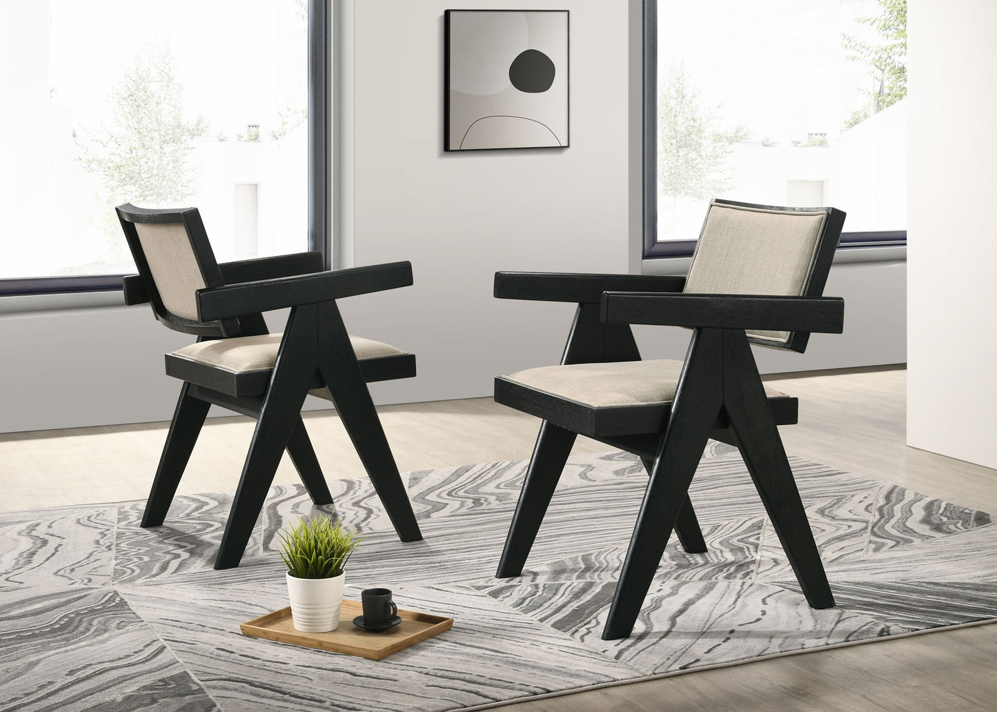 Jasper - Dining Arm Chairs With Upholstered Seat (Set of 2) - Ebony Black / Beige Lilola Home