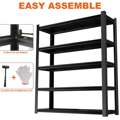 Wide Metal Shelves, With 5 Removable Dividers, Large Capacity, Strong Load Bearing, Suitable For Garage, Kitchen And Office - Black