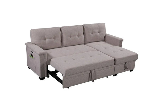 Ashlyn - Reversible Sleeper Sectional Sofa With Storage Chaise, USB Charging Ports And Pocket Lilola Home