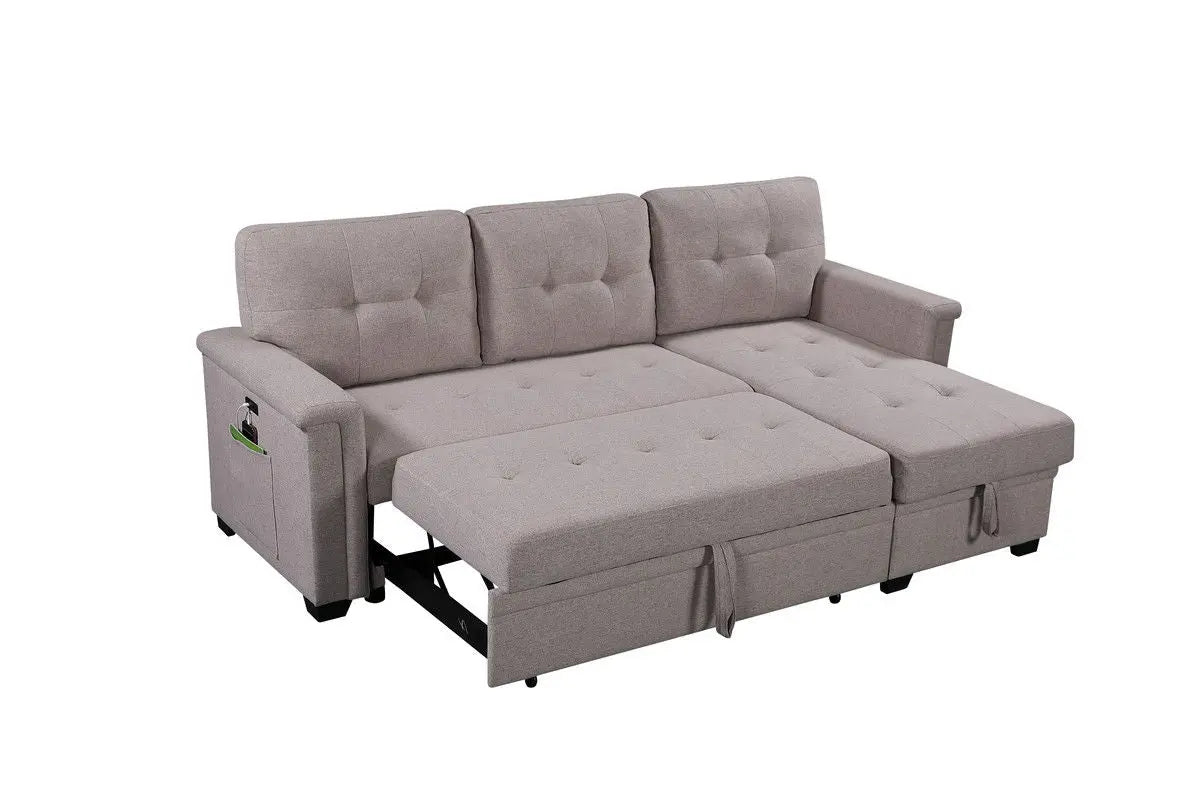 Nathan - Reversible Sleeper Sectional Sofa With Storage Chaise, USB Charging Ports And Pocket Lilola Home