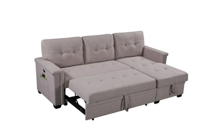 Nathan - Reversible Sleeper Sectional Sofa With Storage Chaise, USB Charging Ports And Pocket Lilola Home