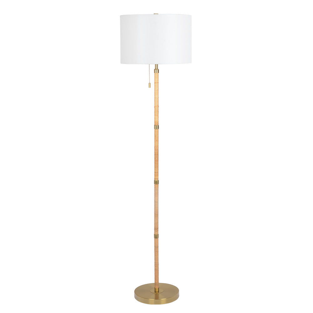 Stellar - Linen Shade Floor Lamp - Gold / Natural Wood / Rattan / White Ashcroft Furniture