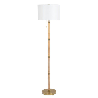 Stellar - Linen Shade Floor Lamp - Gold / Natural Wood / Rattan / White Ashcroft Furniture