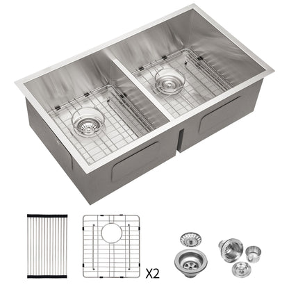 Modern Double Bowl Undermount Kitchen Sink 50 / 50 Design Stainless Steel Daily Nest