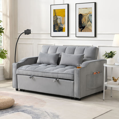 Modern Velvet Loveseat Futon Sofa With Pullout Bed, Adjustable Reclining Backrest, Toss Pillows Home Essentials