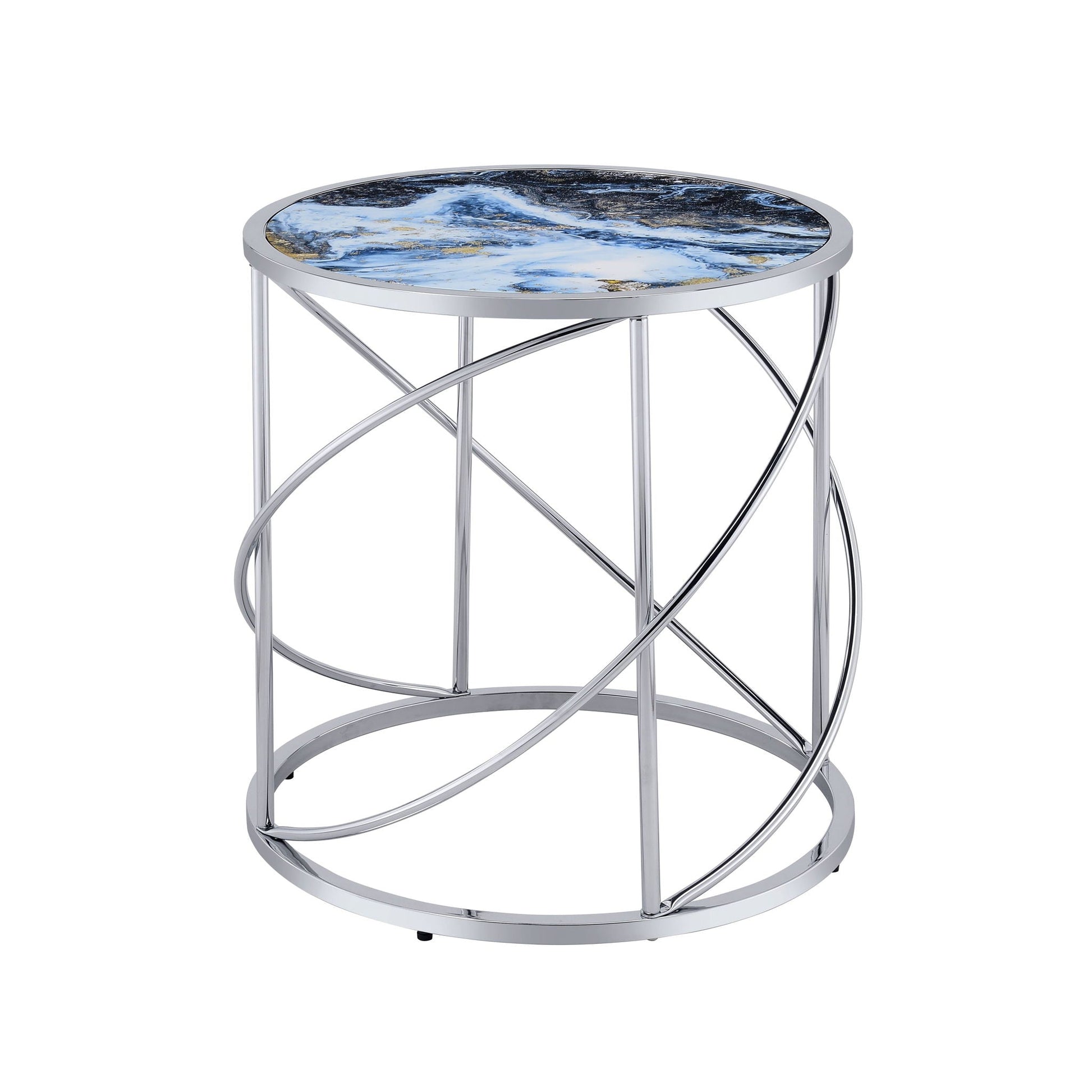 Lyda - Marble Print End Table - Blue Acme