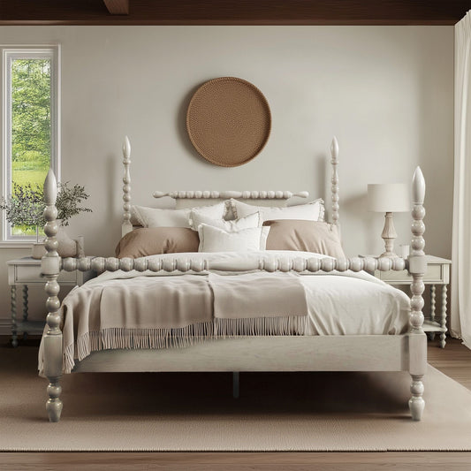 Beckett - King Turned Spindle Bed - Antique Cream Madison Park Signature