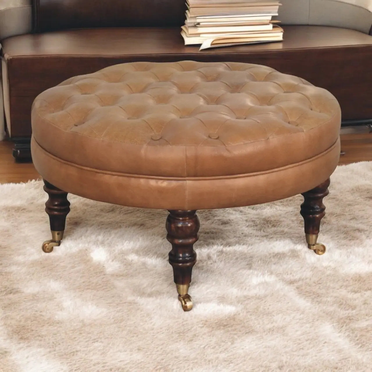 Buffalo - Round Ottoman With Castor Legs - Brown Artisan Furniture