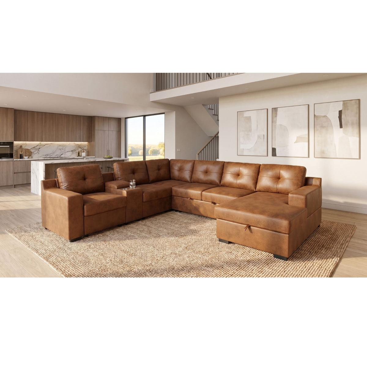U - Shape Sectional Pull Out Bed With Console, Storage, And USB Charging Home Essentials