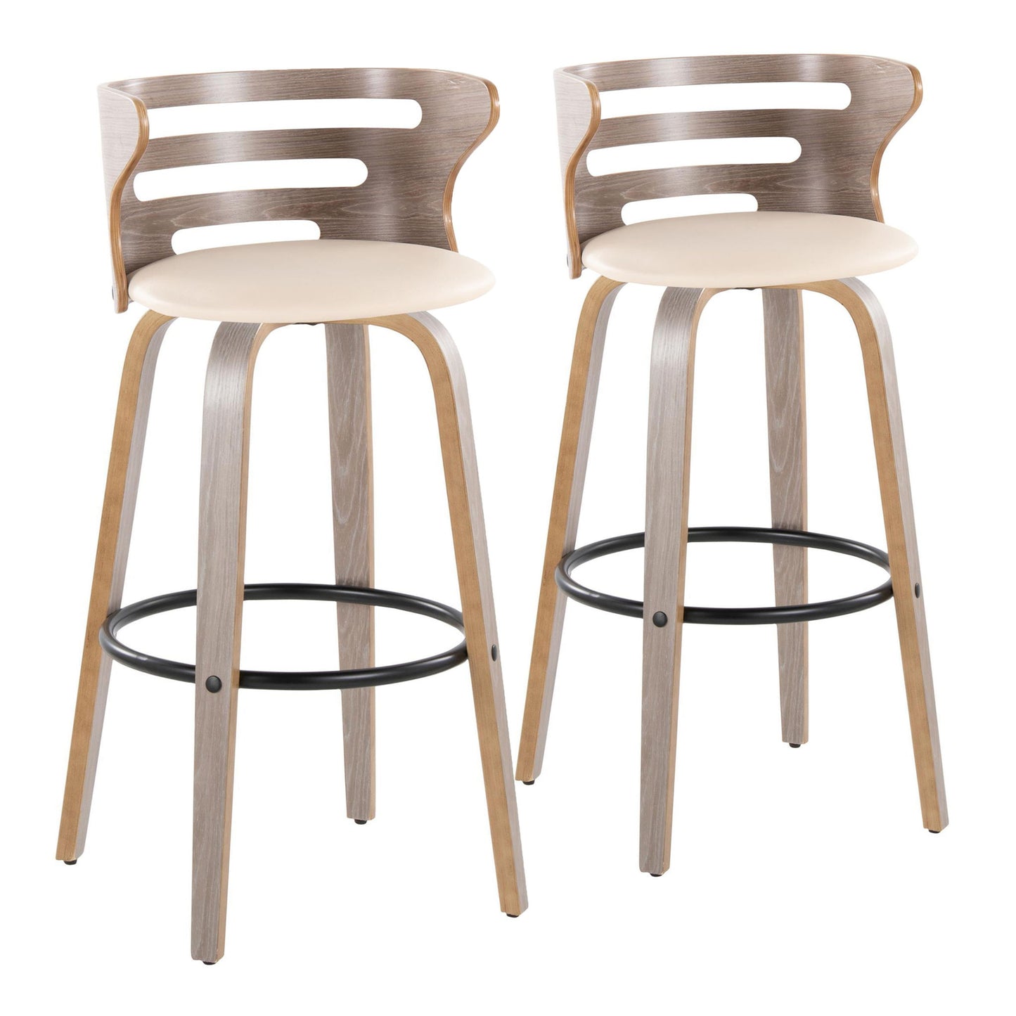 Cosini - Mid Century Modern Fixed Height, Barstool & Swivel And Round Footrest (Set of 2) Lumi Source