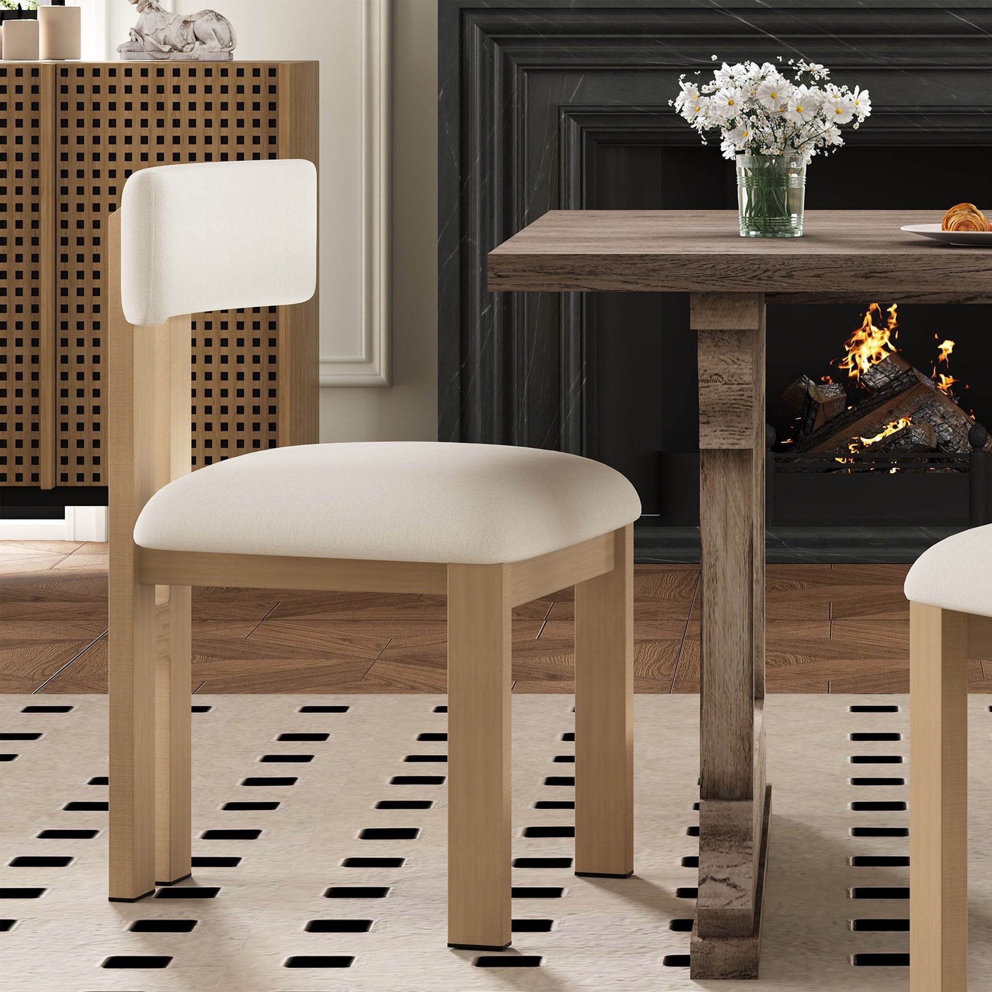 7 Piece Dining Set With Upholstered Armless Chairs And Table Noble House