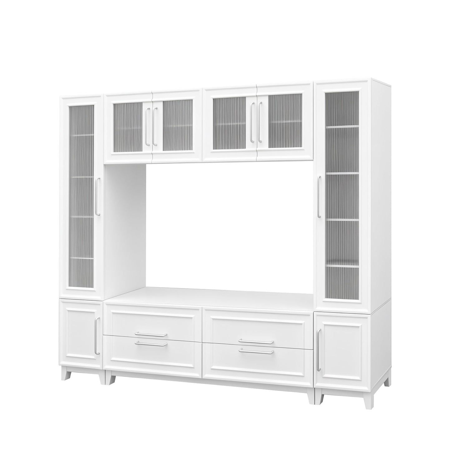 Wall Unit Entertainment Center With Glass Doors For TVs Up To 75" With Drawers For Living Room - White Hearth and Haven