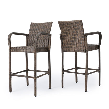Outdoor Wicker Barstools With Rattan And Iron Frame Noble House