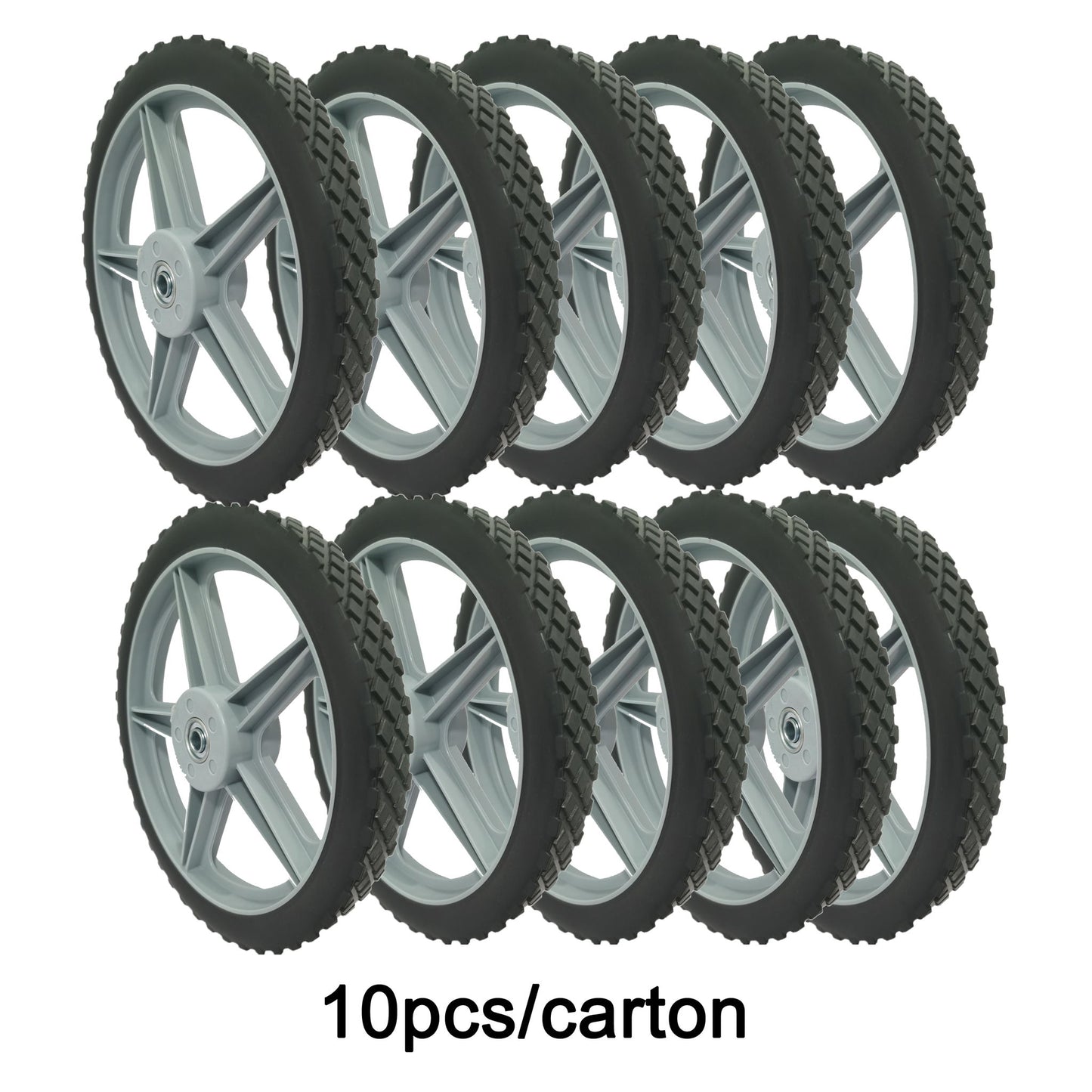 Universal 12" Spoked Plastic Wheel And Tire For Lawn Mowers & Trolley Carts, 10 Pack - Black Daily Nest