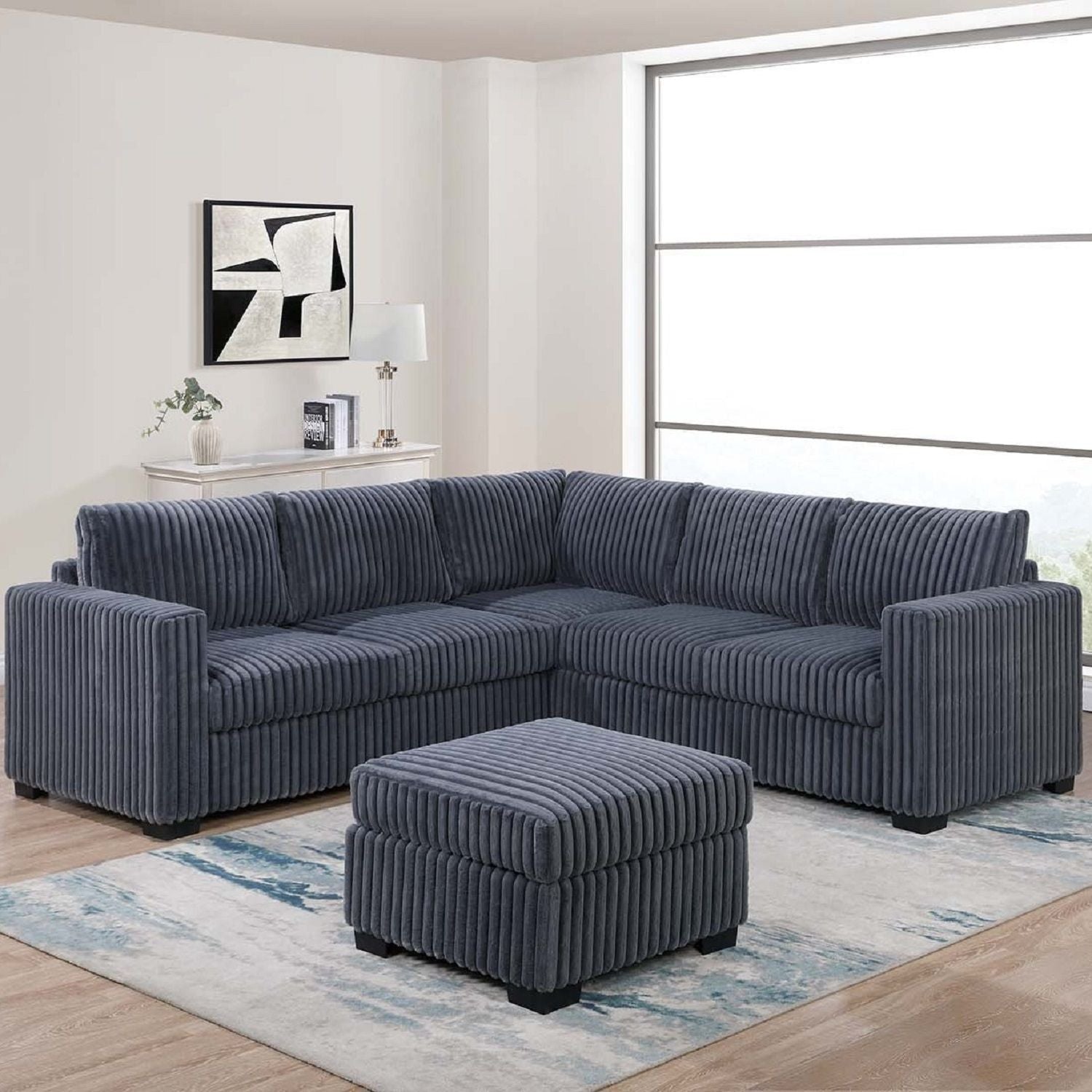 Contemporary Sectional Set With Ottoman Home Essentials