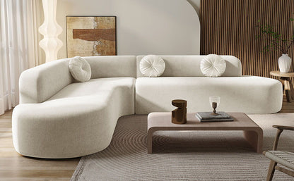 Extra Large Sectional Sofa Soft Fabric Upholstery, Elegant Curved Design With 3 Round Cushions, High - Resilience Foam For Ultimate Comfort - Beige Noble House