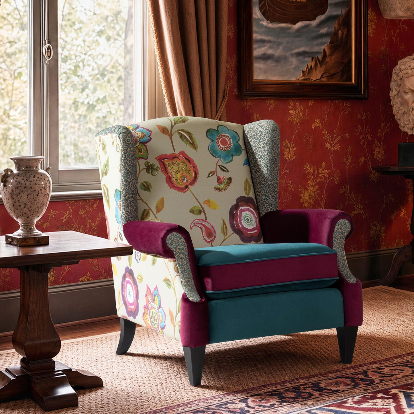 Anya - Wingback Accent Arm Chair - Blue Jennifer Taylor Home