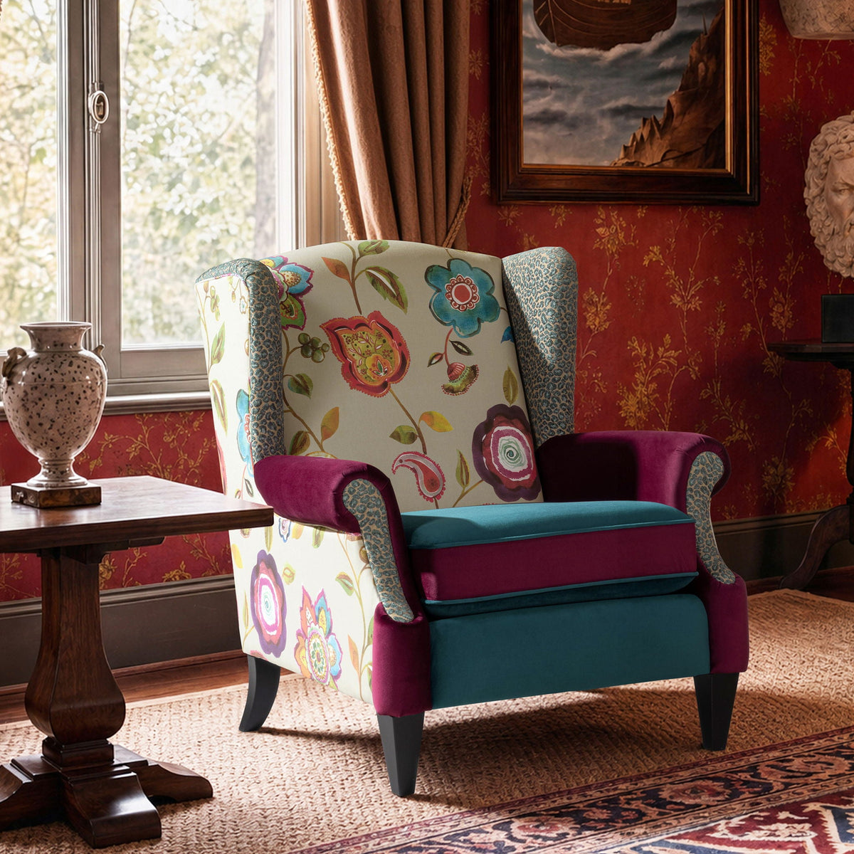 Anya - Wingback Accent Arm Chair - Blue Jennifer Taylor Home