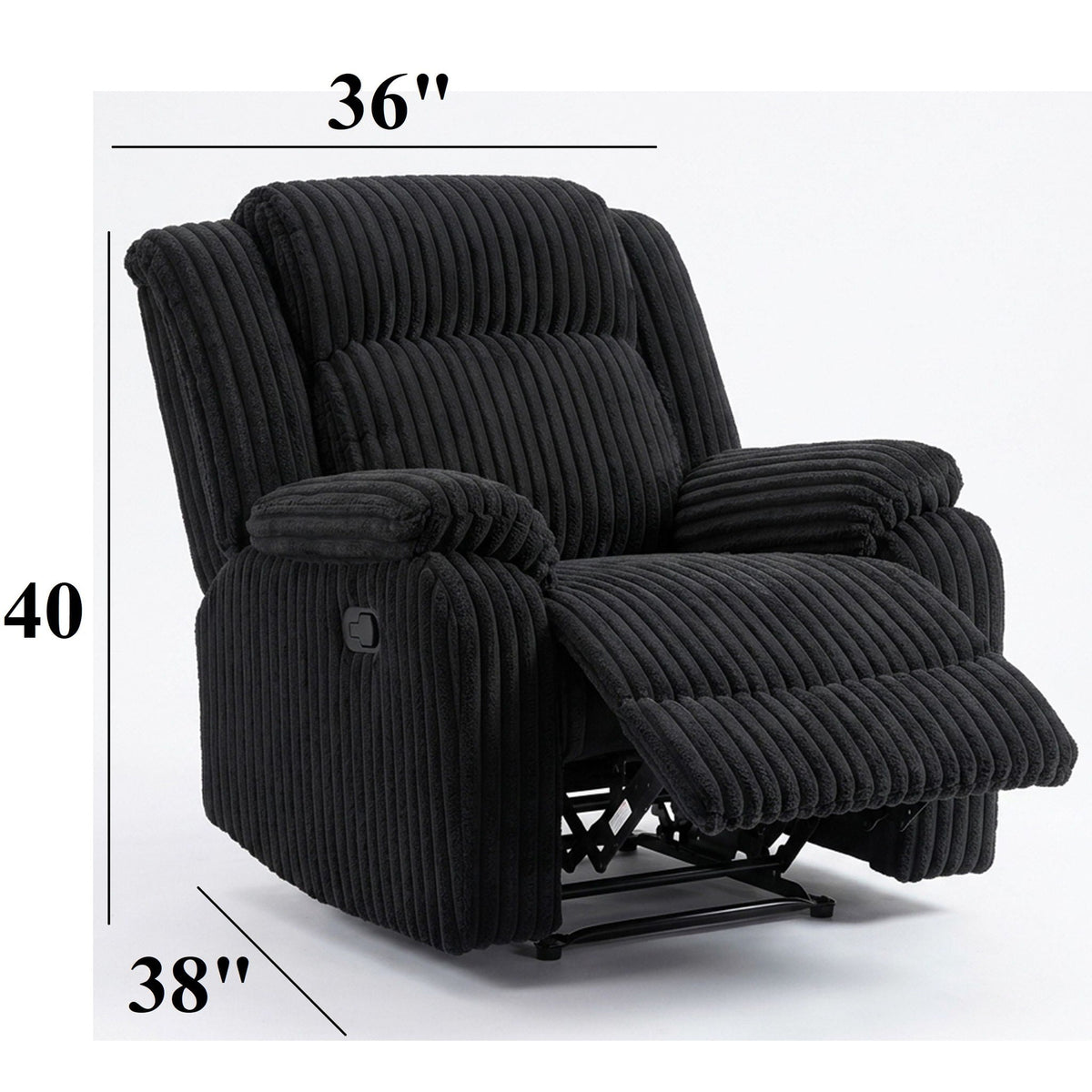 Motion Recliner Chair With Plush Armrests For Living Room, Soft Seat - Black Home Essentials