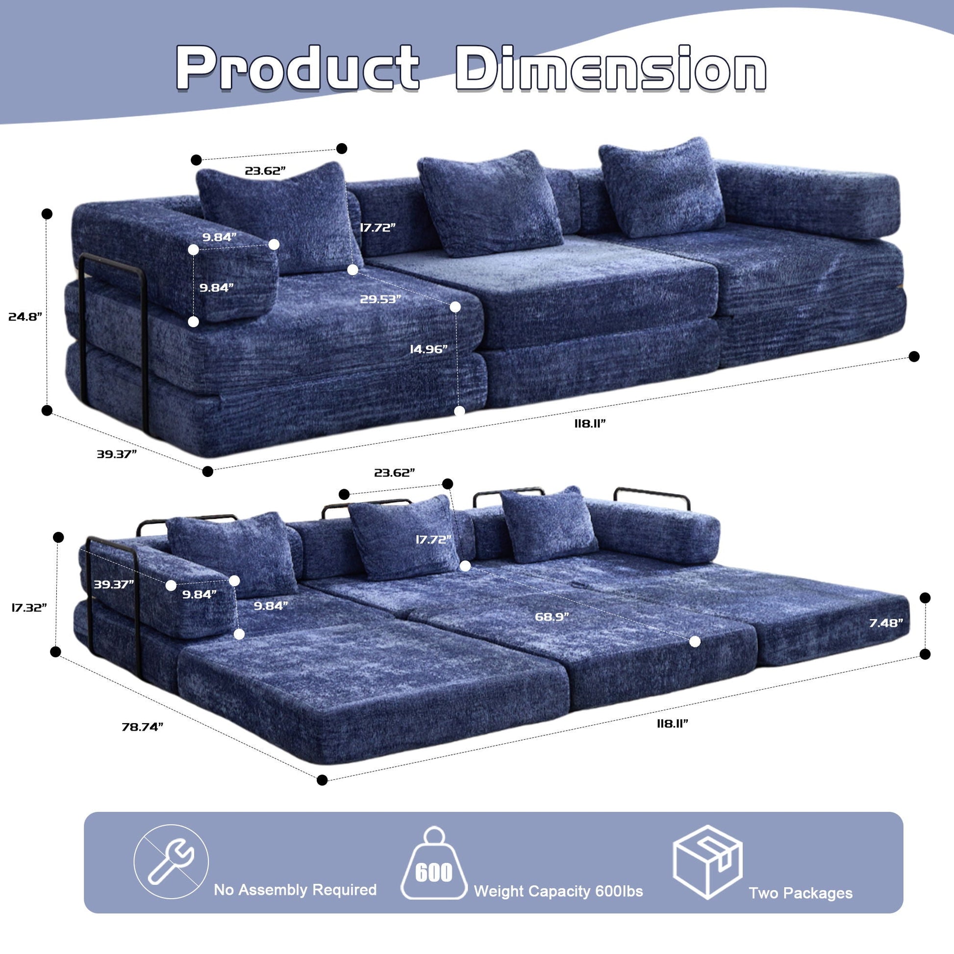 Convertible Floor Sofa Bed, Boneless Modular Sectional Sofa For Living Room Home Essentials