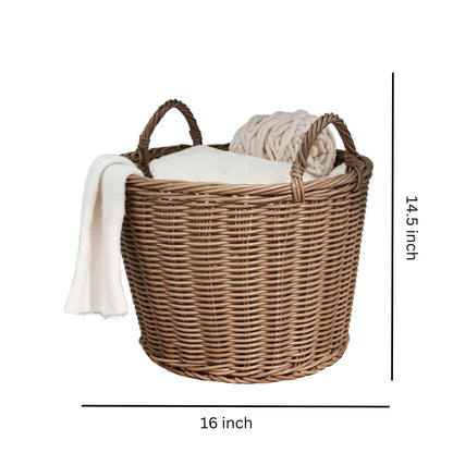Round Cone Woven Resin Wicker Basket With Handles For Versatile Storage - Walnut Brown Daily Nest