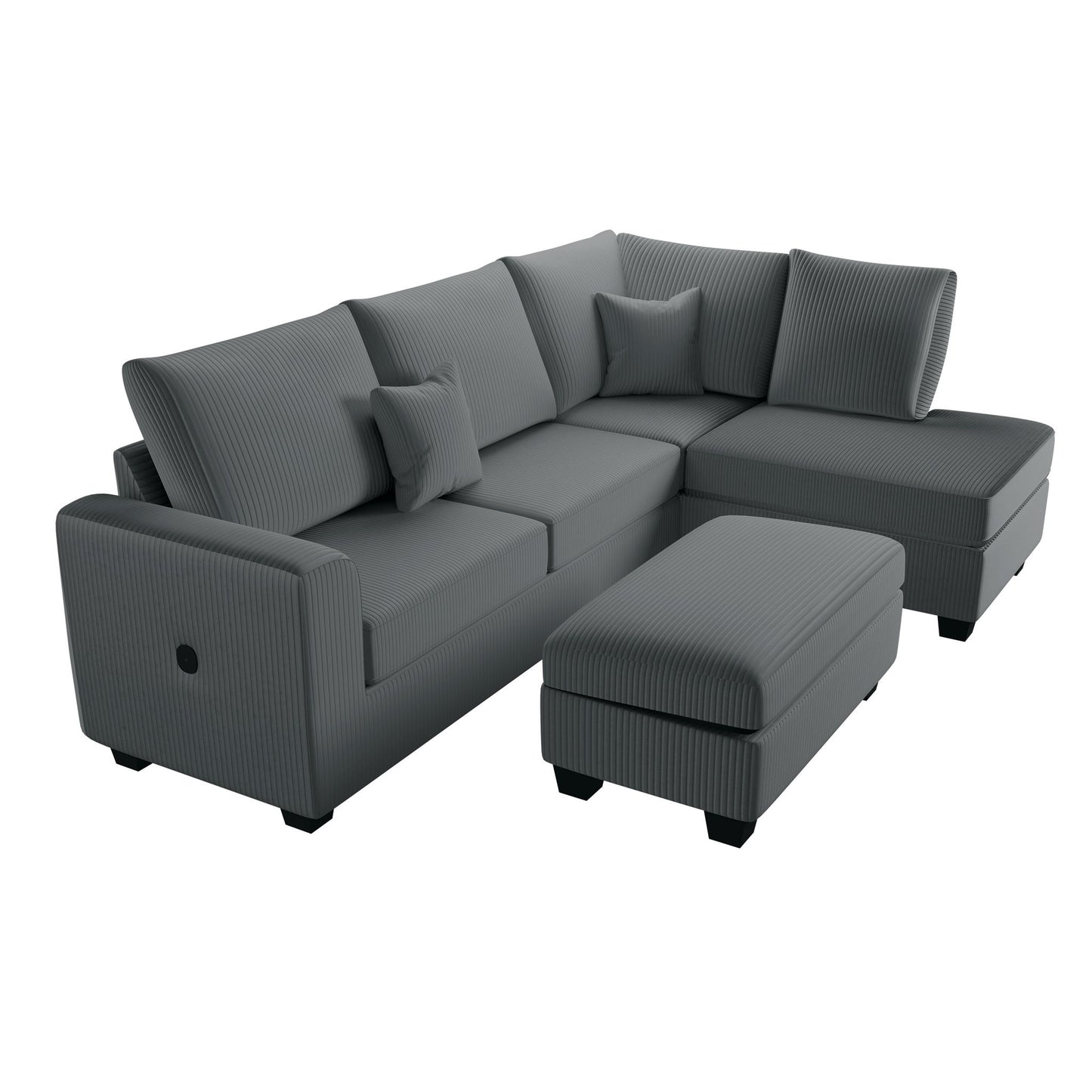 Modern Style Sectional Set With USB Port, Storage Ottoman Home Essentials