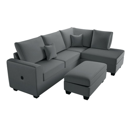 Modern Style Sectional Set With USB Port, Storage Ottoman Home Essentials