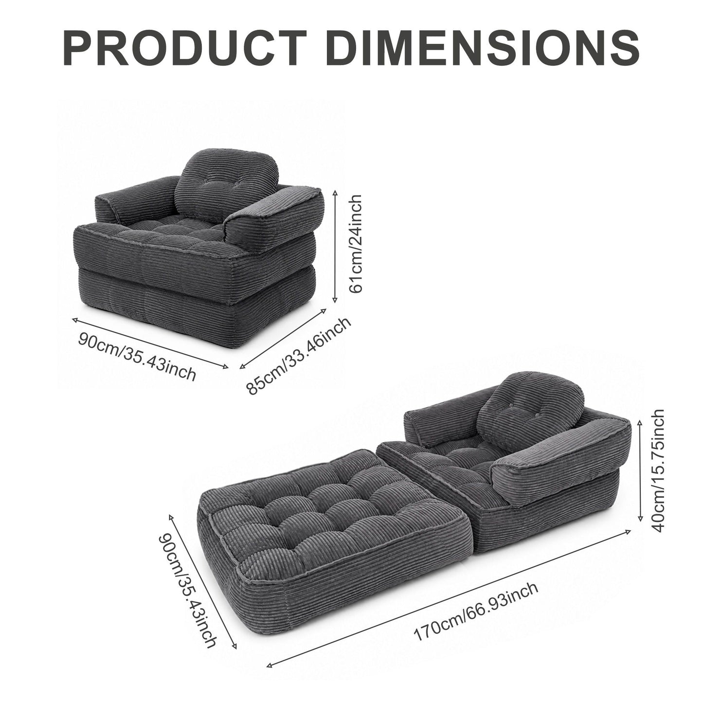 Convertible 2 In 1 Armrest Sofa For Bedroom Home Essentials
