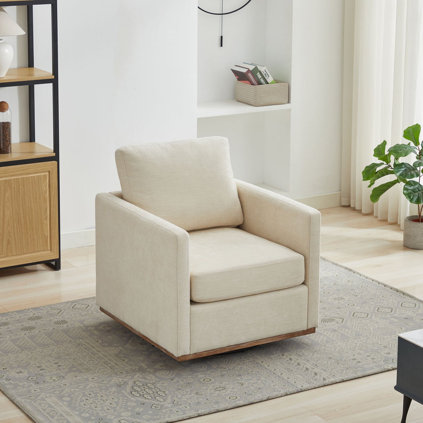 Modern Square Upholstered Swivel Accent Chair With Metal Base Home Essentials