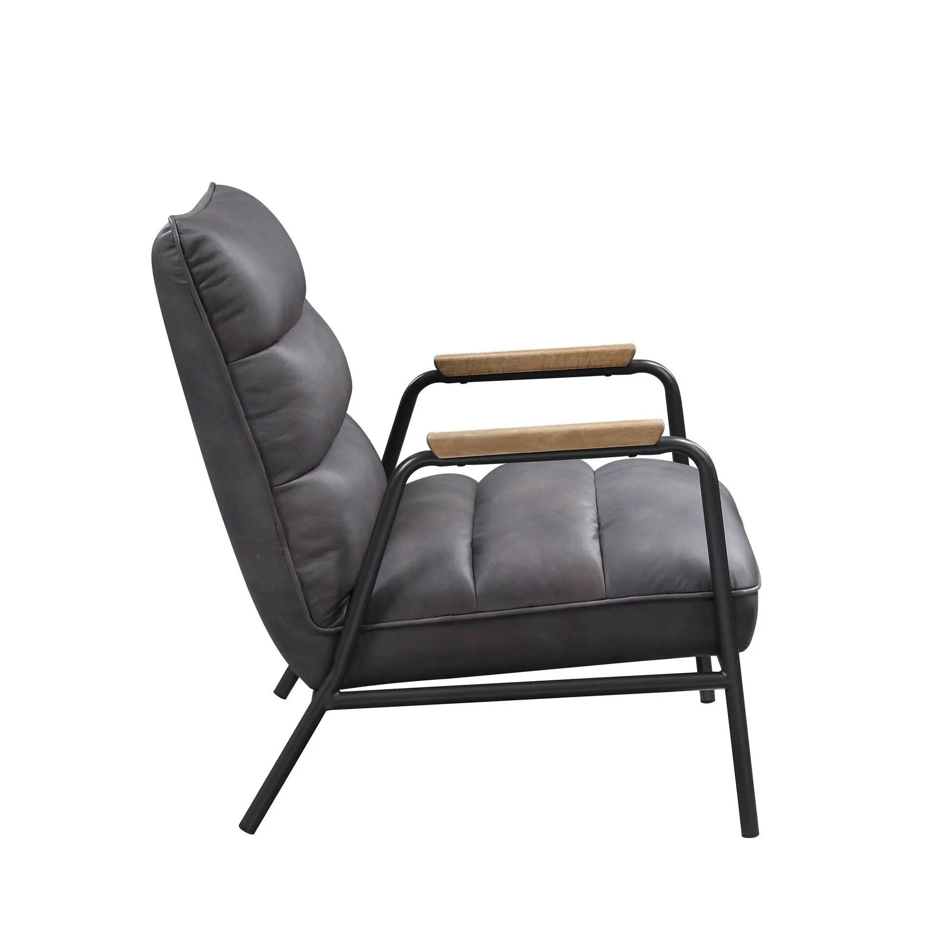 Nignu - Top Grain Leather Matt Iron Accent Chair - Gray Acme