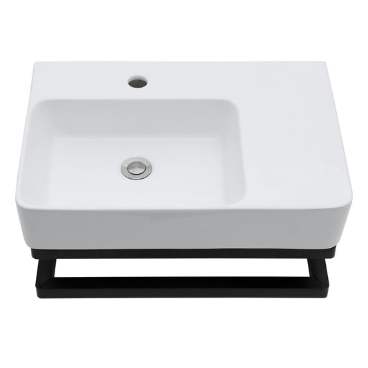 Wall Mounted Rectangular Bathroom Sink With Towel Bar And Faucet Hole - White Home Essentials