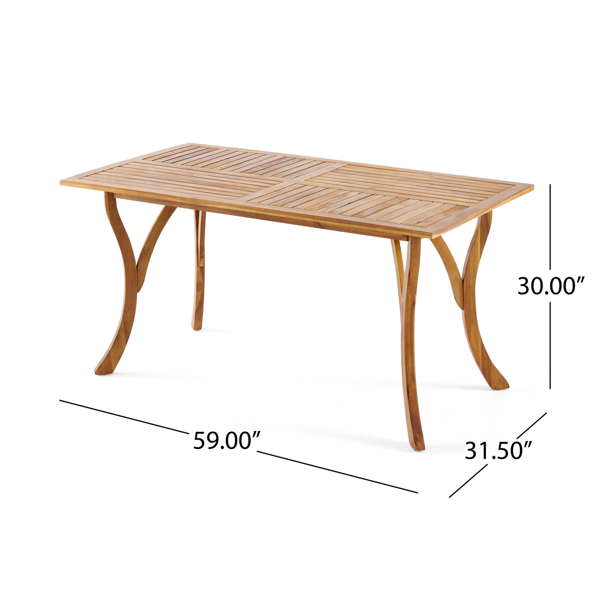 Outdoor Rectangular Table With Curved Legs And Perpendicular Wooden Slats Table Top Noble House