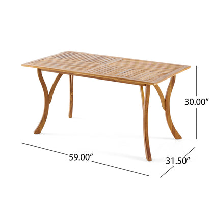Outdoor Rectangular Table With Curved Legs And Perpendicular Wooden Slats Table Top Noble House