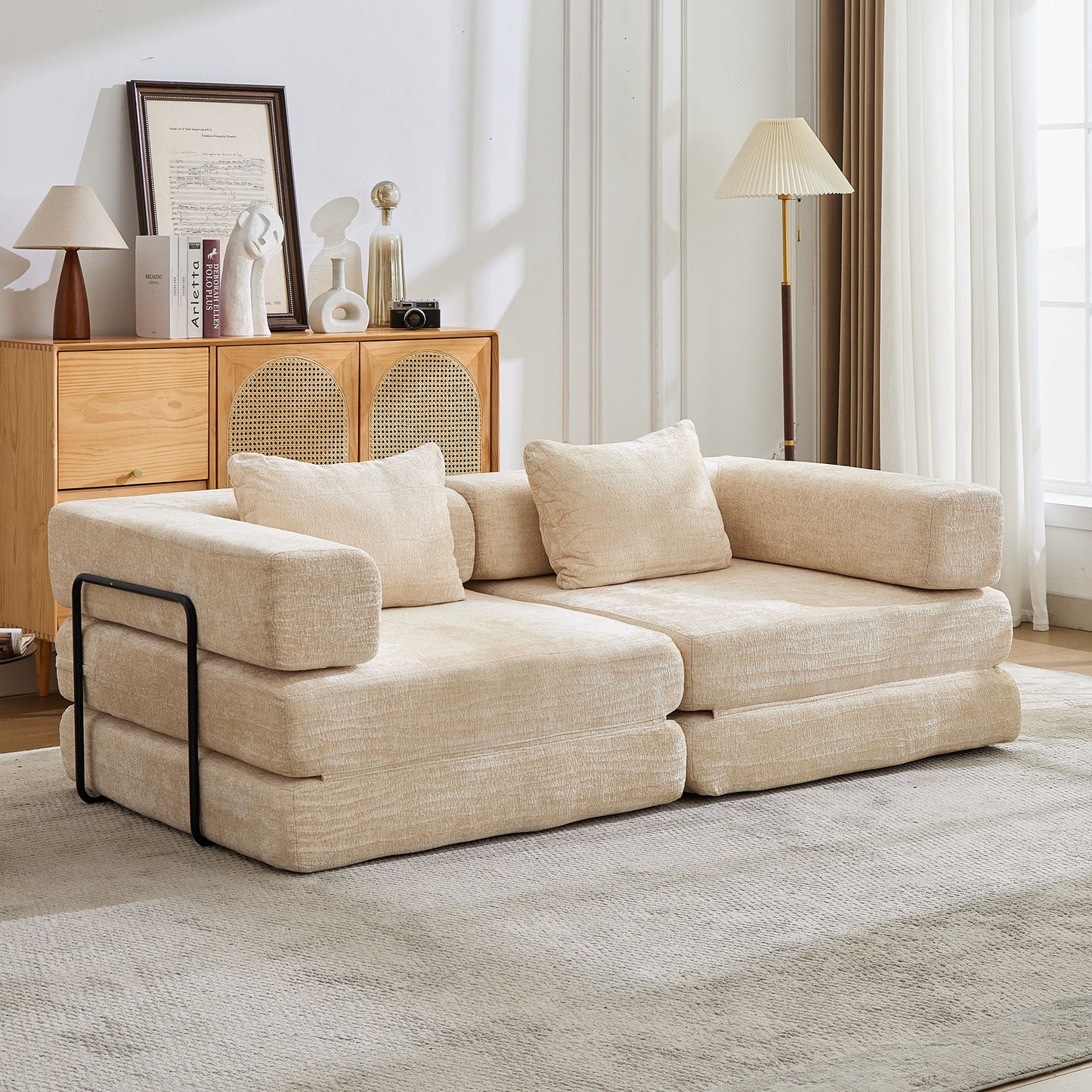 Convertible Floor Sofa Bed With Pillow Back Support Armrest Home Essentials