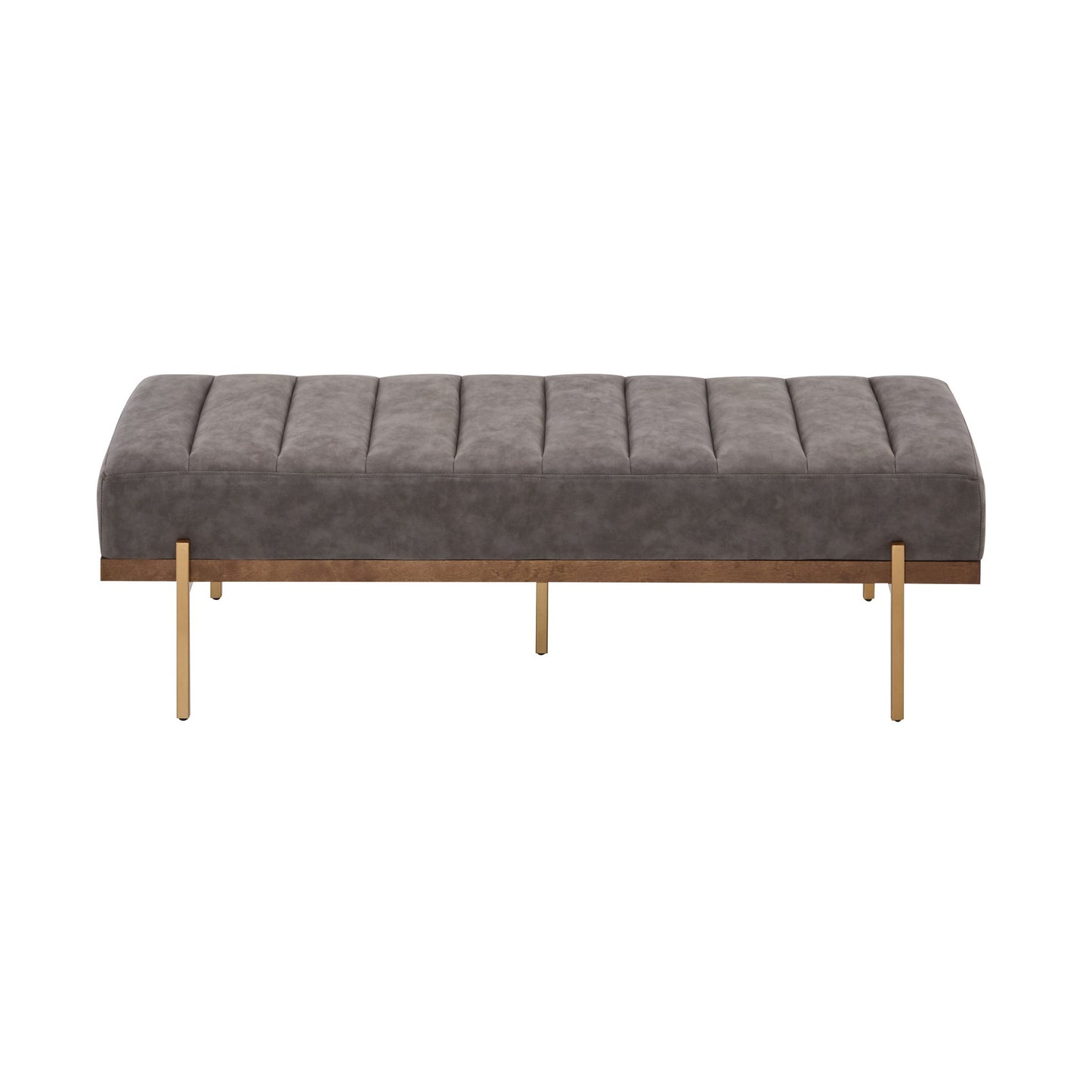 Thorian - Luxury Upholstered Ottoman Bench With Channel Tufting And Metal Base - Gold / Gray Noble House
