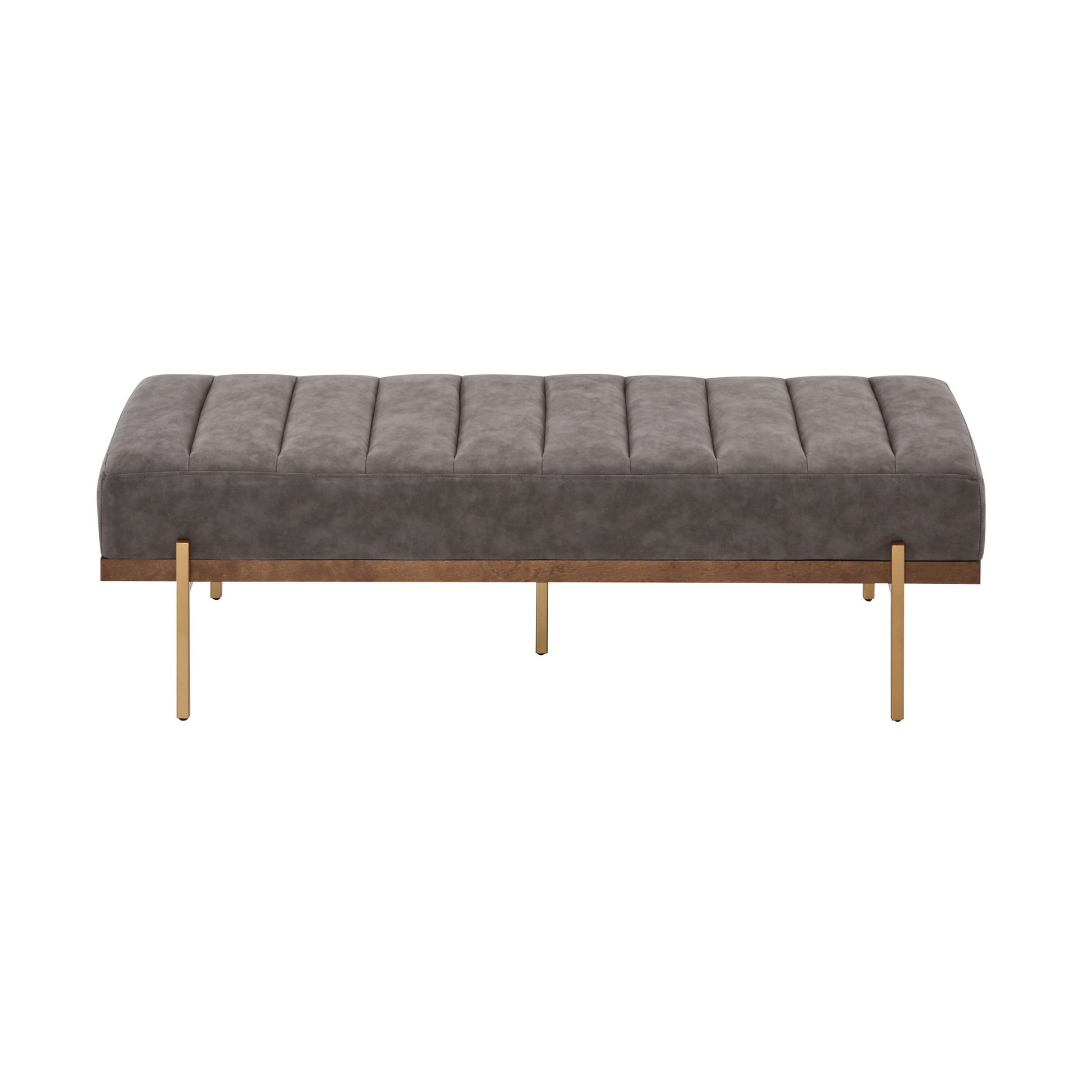 Thorian - Luxury Upholstered Ottoman Bench With Channel Tufting And Metal Base - Gold / Gray Noble House