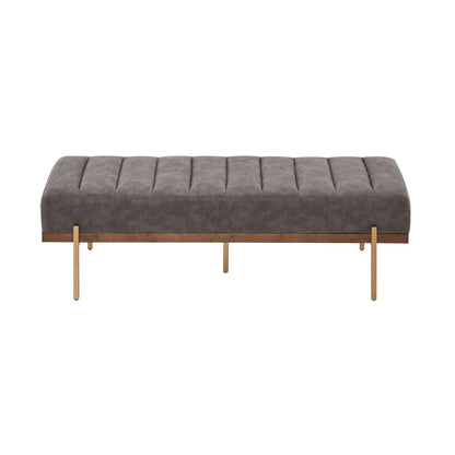 Thorian - Luxury Upholstered Ottoman Bench With Channel Tufting And Metal Base - Gold / Gray Noble House