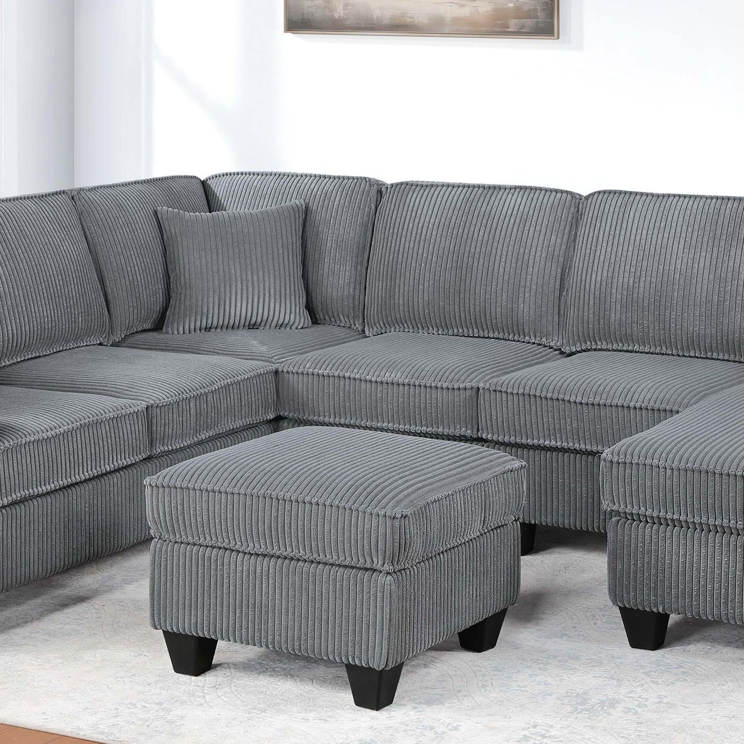 Left Arm Facing Loveseat With USB Port And Storage Sectional Set With Corner Wedge Armless Chair And Cocktail Ottoman - Fog Home Essentials