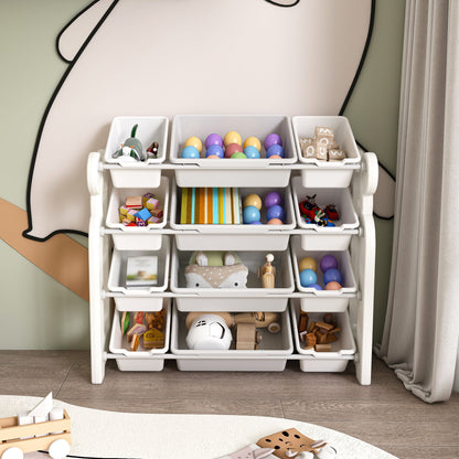 Multi Functional Kids Toy Storage Organizer Cabinet With Hdpe Shelf And 12 Bins - Gray White Home Essentials