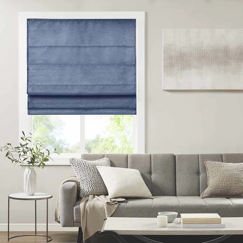 Como - 35" Printed Room Darkening Cordless Roman Shade - Blue