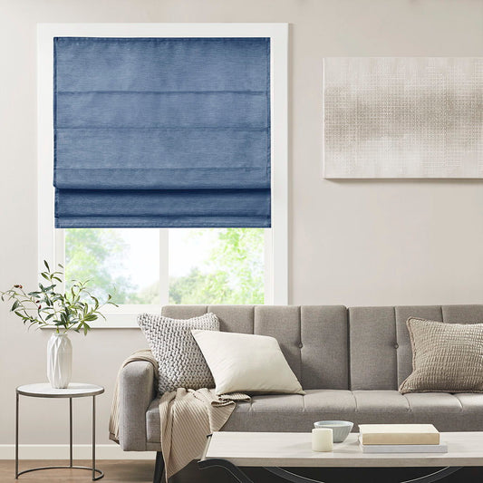 Como - 35" Printed Room Darkening Cordless Roman Shade - Blue