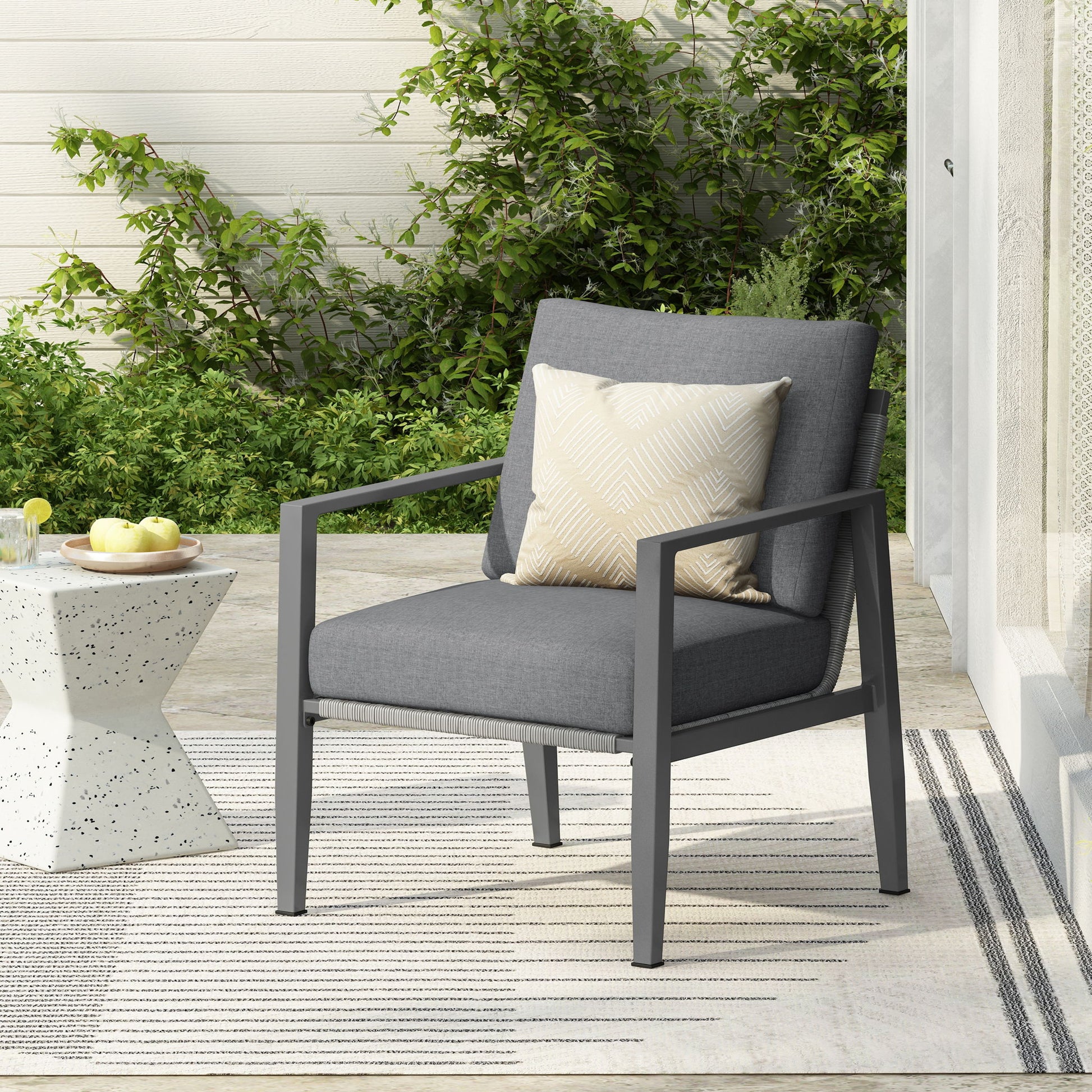 Modern Lounge Chair With Rope Accents And Cushions Noble House