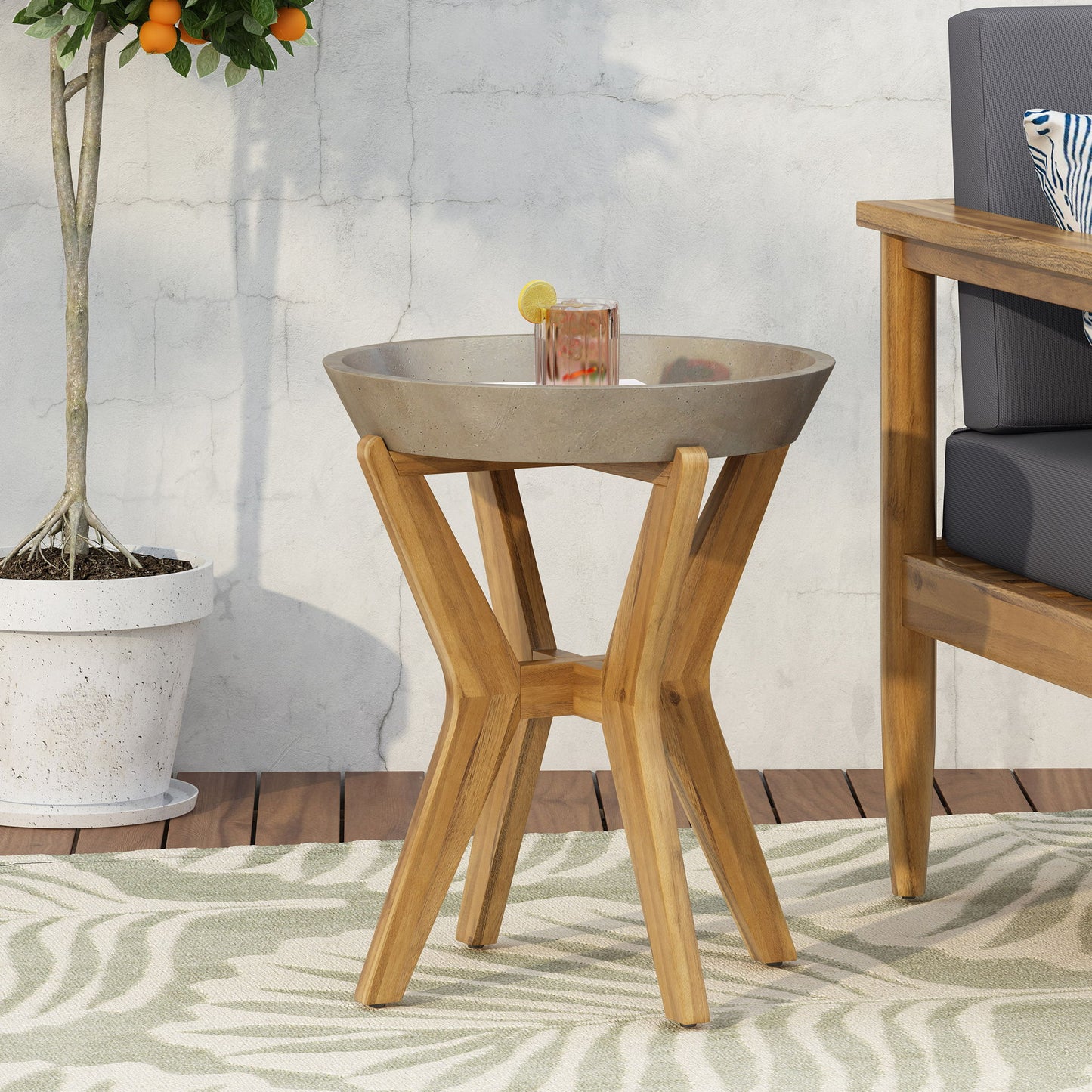 Yukon - Contemporary Side Table With Lightweight Concrete Top And Acacia Wood Frame - Gray Noble House