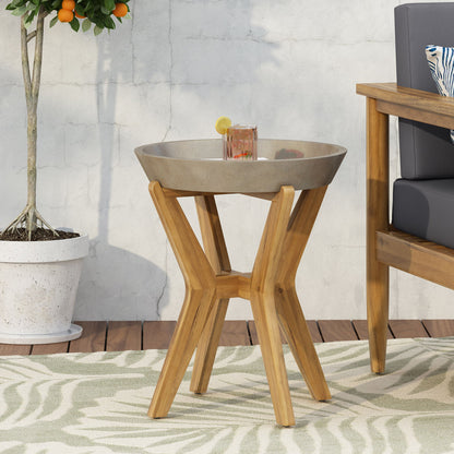 Yukon - Contemporary Side Table With Lightweight Concrete Top And Acacia Wood Frame - Gray Noble House