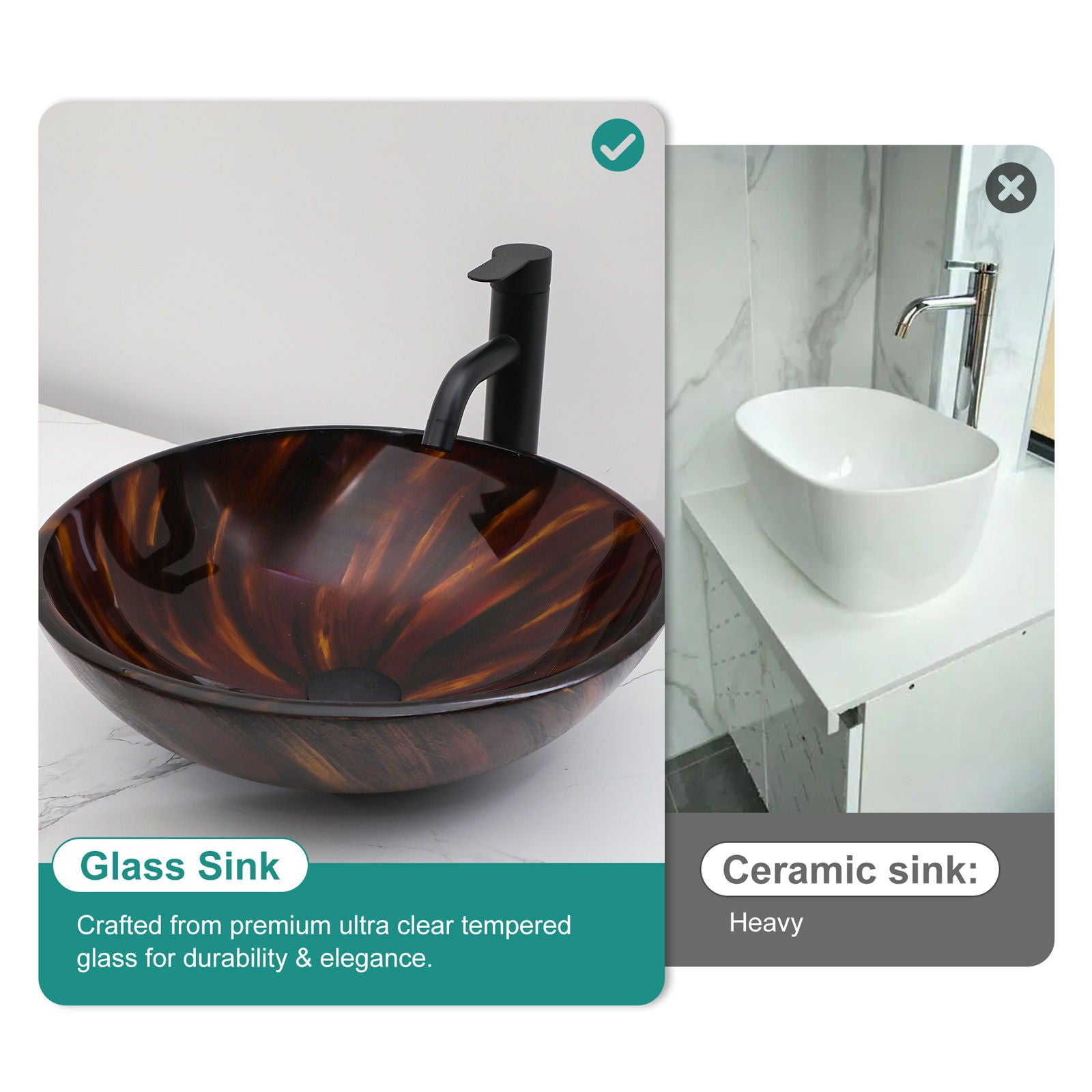 Vessel Bathroom Sink With Pop Up Drain, Round Bowl Design For Bathrooms - Brown Daily Nest