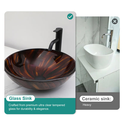 Vessel Bathroom Sink With Pop Up Drain, Round Bowl Design For Bathrooms - Brown Daily Nest