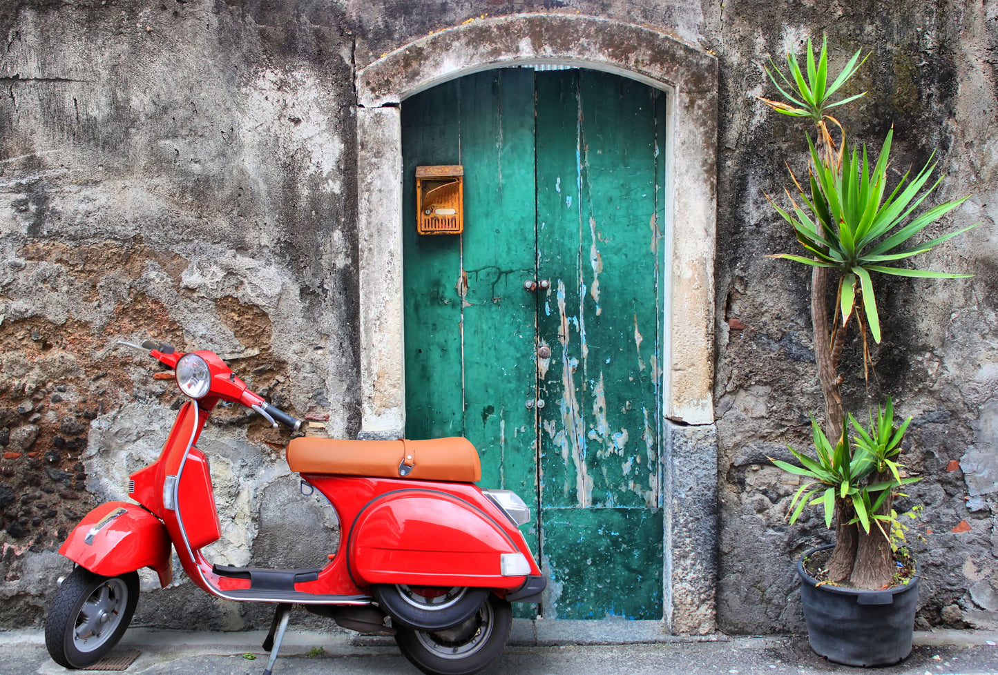 Framed Small - Moped And Door - Green