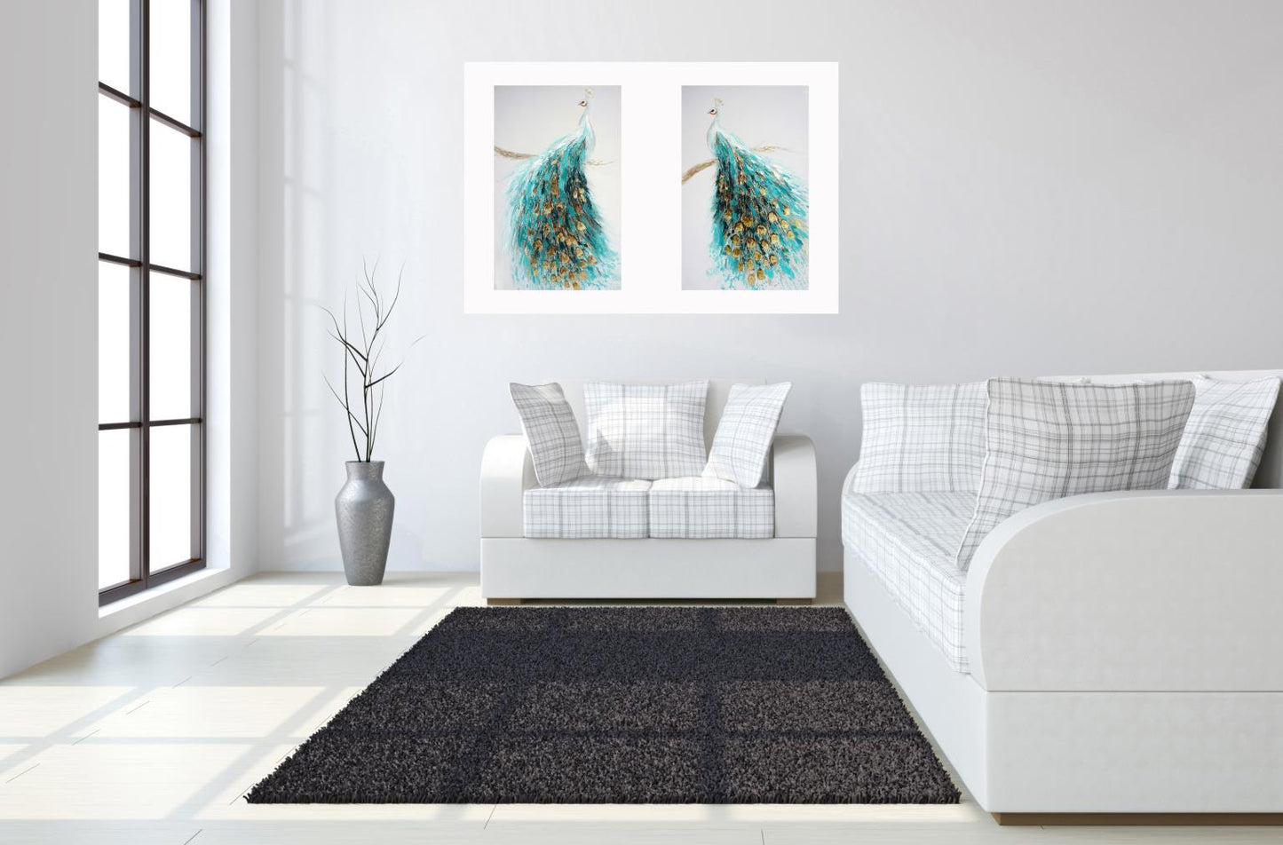 Hand Painted Textured Canvas in Frame (Set of 2) - Light Blue