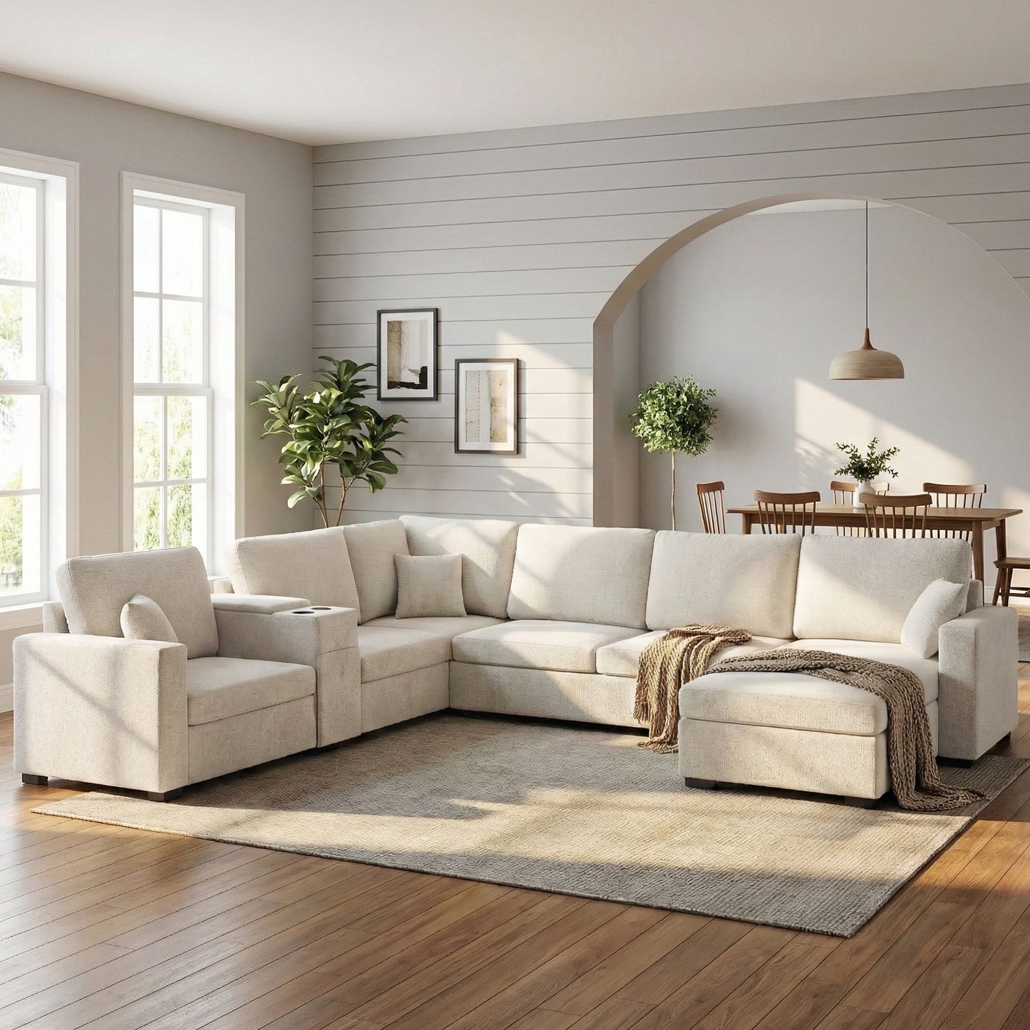 Modular 5 Seat U-Shape Sectional Sofa With Chaise Lounge, Built In Cup Holders And Storage Drawer Hearth and Haven